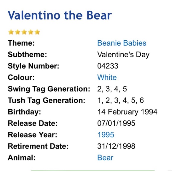 1993 Valentino the Bear Beanie Baby - Picture 3 of 8